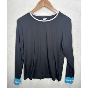 Lands End Women's Swim Rash Guard‎ Top Black Blue Long Sleeve Shirt Large 14/16